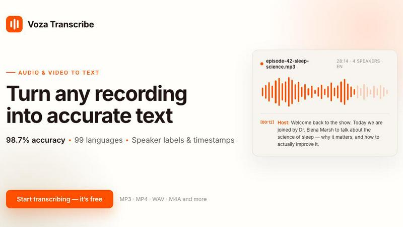 MP3 To Transcript application interface and features