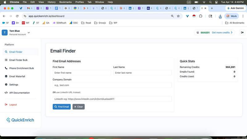 QuickEnrich application interface and features